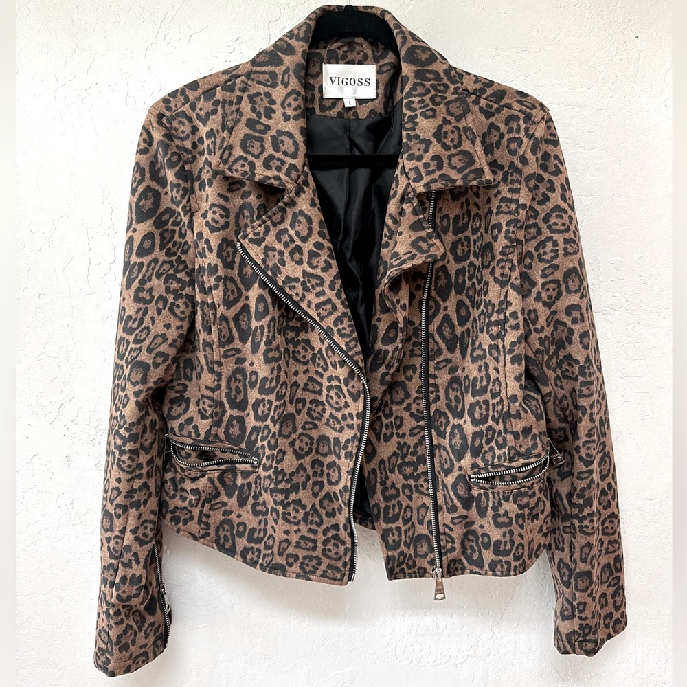 Vigoss leopard print moto jacket.